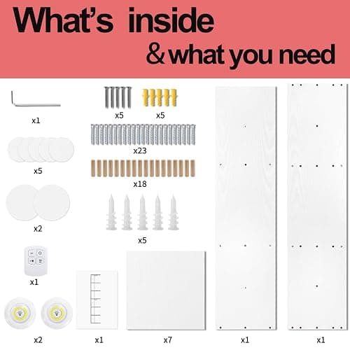 Fixwal 7 Tier Wall Shelf with LED Lights Lack Shelf for Room Decor (White) | 76.8in Tall, Holds 11Lbs per Tier, Flexible Section Installation, Fits Any Room Decor thumbnail 7