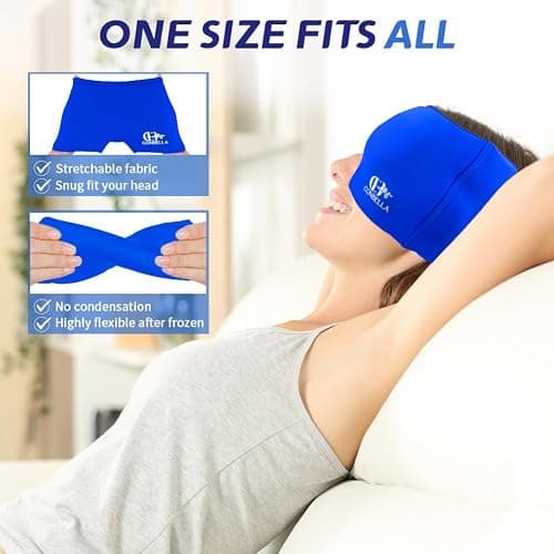 Migraine Relief Cap, Soothing Headache Ice Face Mask Products, Hot and Cold Therapy, Migraine Headache Relief Cap for Migraine, Sinus, Puffy Eyes, Tension, Stress and Hangover(Blue) thumbnail 6