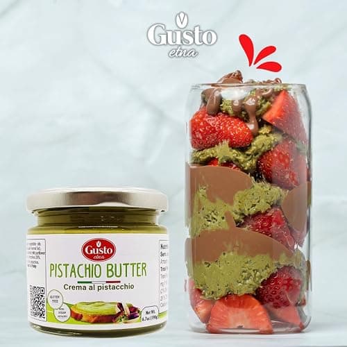 GUSTO ETNA Sicilian Pistachio Cream – 35% Pistachios, Sweet Spreadable Butter, 6.7 oz (190g) Rich & Nutty Pistachios Cream for Knafeh Dubai Pistachio Chocolate Bars, Product of Sicily, Italy thumbnail 6