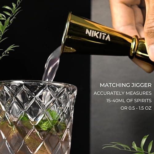 Gold Cocktail Shaker Set - 5 Piece Martini Shaker Set with Strainer, Jigger, Spoon & Muddler - 16oz Glass Cocktail Shaker Set - Ideal Gift for Home Bar & Drink Trolley Décor thumbnail 5