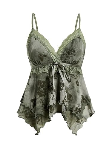 Verdusa Women's Y2K Tops Babydoll Summer Tank Tops Going Out Floral Lace Flowy Mesh Shirt Whimsical Clothes - Image 1