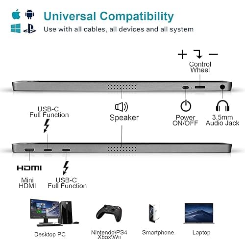 KYY Portable Monitor 15.6inch 1080P FHD USB-C, HDMI Computer Display HDR IPS Gaming Monitor w/Premium Smart Cover & Screen Protector, Speakers, for Laptop PC MAC Phone PS4 Xbox Switch thumbnail 5