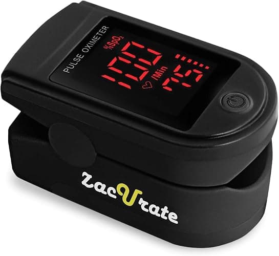 Zacurate 500 Series Fingertip Pulse Oximeter Blood Oxygen Saturation Monitor with Silicon Cover, Batteries and Lanyard, Royal Black - Image 1