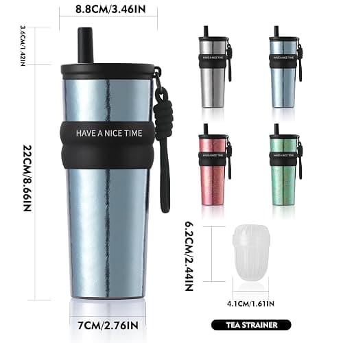 ZING TTI Titanium Coffee Tumbler with Titanium Straw & Flip Lid, Hot & Cold Beverage Travel Mug, Double-Wall Vacuum Insulated Cup, Portable Coffee Cup with Gift Box, 24 oz (blue) thumbnail 3