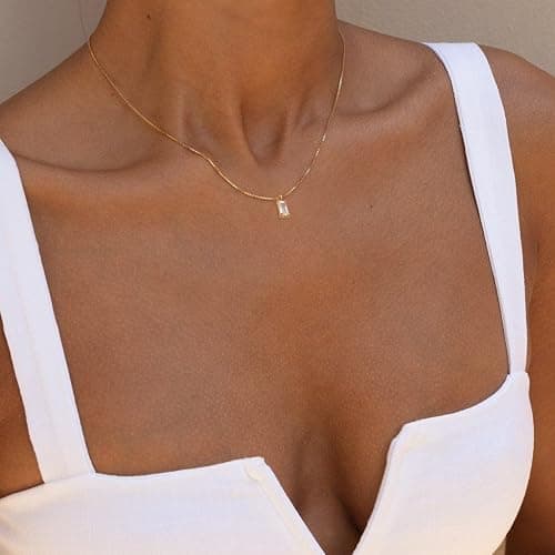 FUNEIA Diamond Necklaces for Women 14K Gold Plated Emerald Birthstone Necklace for Women Mothers Dainty Gold Necklace Blue Green Cubic Zirconia Pendant Necklace Birthday Gifts for Women Jewelry thumbnail 7