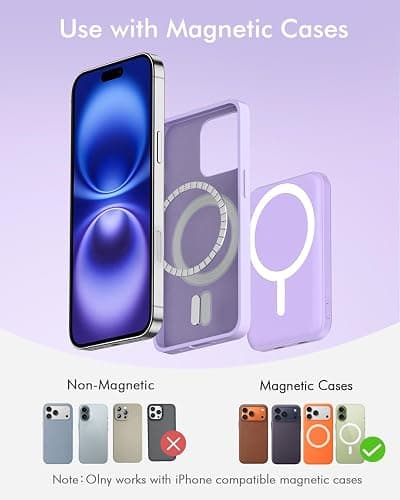podoru for MagSafe Power Bank 5000mAh, Ultra-Slim Magnetic Portable Charger | 20W PD Fast Charging, Travel Essentials with USB-C Cable, Wireless Battery Pack for iPhone 17/16/15/14/13/12 Series-Purple thumbnail 2