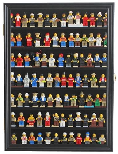Minifigure Display Case - Building Block Toy Wall Cabinet Showcase for Small Miniature Collectibles Mini Brands Thimbles, Lockable UV Protection Door (Black Finish Frame) thumbnail 5