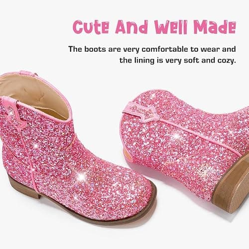 Motasha Toddler Girls Cowgirl Boots Glitter Toddler Cowboy Boot Ankle Girls Boots Little Kids Horse Riding Shoes Party Birthday thumbnail 6