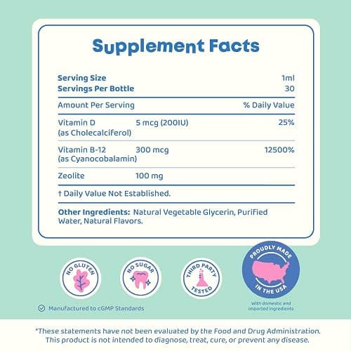 JoySpring DetoxZee Zeolite Drops for Kids – Clinoptilolite with Vitamin D3 & Cyanocobalamin Vitamin B12 – Natural Berry Flavor Liquid | 30 Servings thumbnail 2