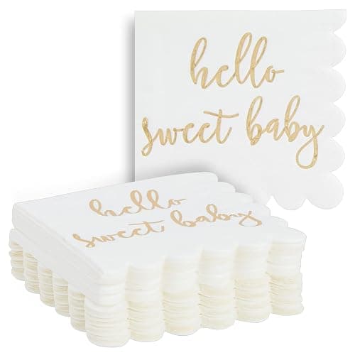 Juvale Baby Shower Napkins - 5 x 5 In, Gold Foil, 50 Pack - White Scalloped Napkins for Gender Neutral Baby Shower Decorations & Table Decor for Boy & Girl thumbnail 7