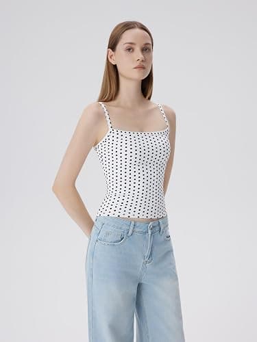 SUUKSESS Women Built in Bra Tank Tops Double Line Going Out Basic Square Neck Camisole Top thumbnail 3