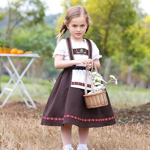 Owlfder Girls German Dirndl Dress Oktoberfest Bavarian Costume Kids Halloween Maid Dress for Girls Beer Festival Outfit thumbnail 4