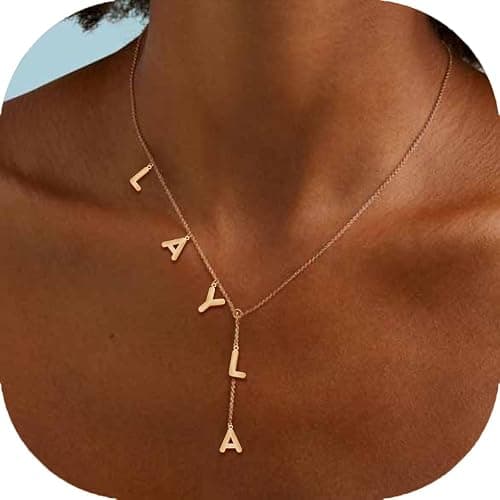 Custom Lariat Name Necklace Personalized Letter Initial Necklace 18K Gold Plated Long Necklace Customized Jewelry Gifts for her, Gifts for mom - Image 1