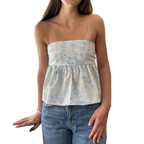 Women Y2k Tube Tops Strapless Floral Bandeau Vest Sexy Tie Up Sleeveless Backless Cute Tops Summer Grunge Clothes - Image 1