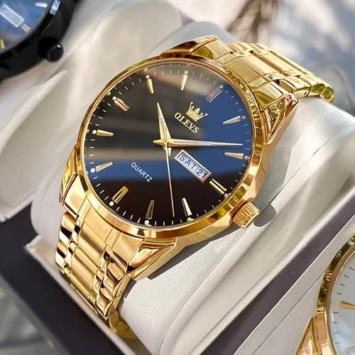 OLEVS Mens Gold Watches Waterproof Stainless Steel Lightweight Watch with Date Classic Luxury Dress Watch for Men Gold White Blue Green Dial thumbnail 4