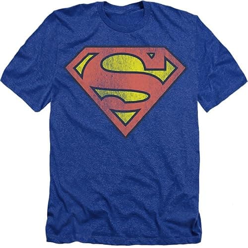 Superman Classic Logo Distressed Heather Adult Unisex T-Shirt - Image 1