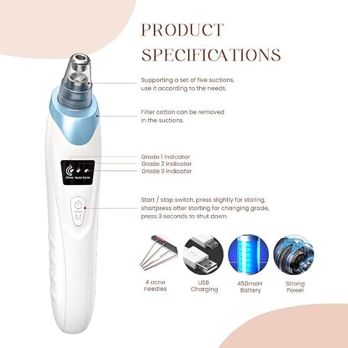 2025 Blackhead Remover Pore Vacuum,Facial Pore Cleaner-5 Suction Power,5 Probes,USB Rechargeable Blackhead Vacuum Kit Electric Acne Extractor Tool for Adult thumbnail 4