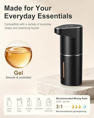 Fantictas Automatic Liquid Soap Dispenser, 3 Levels for Kitchen and Bath | For Hand and Dish Soap, Responsive Sensor, Type-C Charging, 90-day Use, Wall Mountable, IPX5 Waterproof, 350ML, Black Gel thumbnail 3