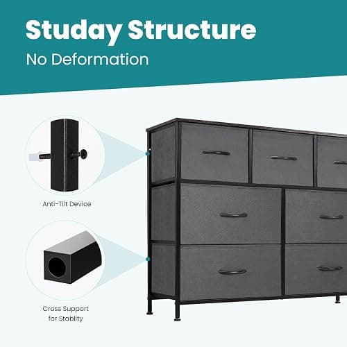 OLIXIS 7 Drawers Dresser for Bedroom, Fabric Storage Tower for Living Room, Entryway - Sturdy Steel Frame, Wooden Top & Easy Pull Fabric Bins, Closet Chests Organizer for Clothes, Classic Grey thumbnail 7