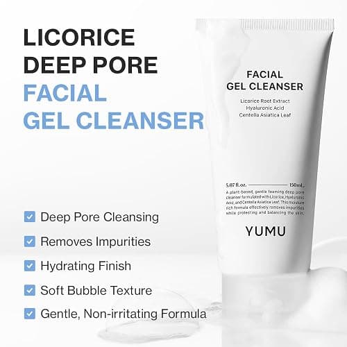 YUMU Licorice Deep Pore Facial Cleanser, for Double Cleansing, Centella Asiatica + Ceramide NP + Glycerin, Hydrating Gel Cleanser, Blackhead Remover, Korean Skincare (150ml/5.07 fl.oz.) thumbnail 2