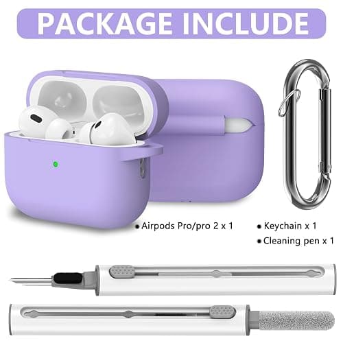 Ljusmicker for AirPods Pro Case Cover with Cleaner Kit,Silicone Protective Cover for Apple AirPod Pro 2nd/1st Generation Cases for Women Men,AirPods Pro 2/Pro Case Accessories with Keychain-Purple thumbnail 2
