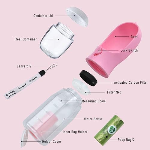 Cibaabo Dog Water Bottle with Food Container & Poop Bag Holder, Travel Water Bowl, Portable Pet Dispenser, Dog Gifts Stuff Accessories Items, Puppy Essentials for Yorkie Chihuahua Walking Hiking thumbnail 3