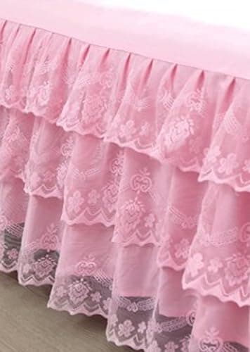 Romantic Ruffled Bed Skirt with Sheet,Dust Ruffle Bedskirt with 3 Lace Layers,17.7" Drop thumbnail 4