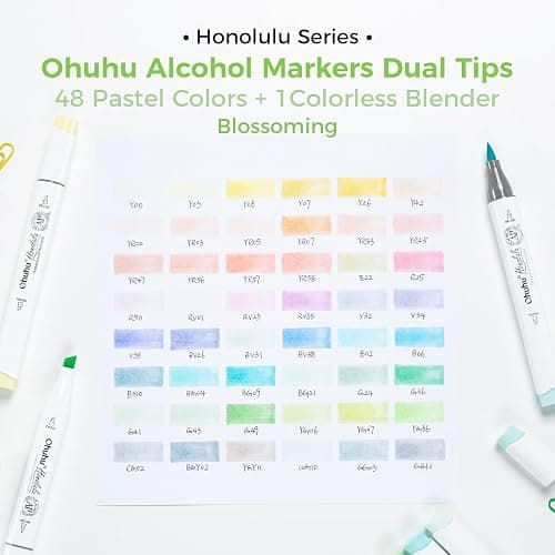 Ohuhu Pastel Alcohol Brush Markers- 48 Colors of Honolulu Blossoming- Alcohol Based Double Tipped Art Marker Set for Artist Adults Coloring Illustration- Brush & Chisel - Refillable - AP Certificated thumbnail 5