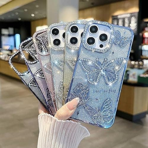 QKD for iPhone 14, Cute 3D Butterfly Glitter Case 6.1" – Plated Slim Protective Cover with Camera Protection, Drop-Resistant Bumper for Women & Girls (Silver) thumbnail 4