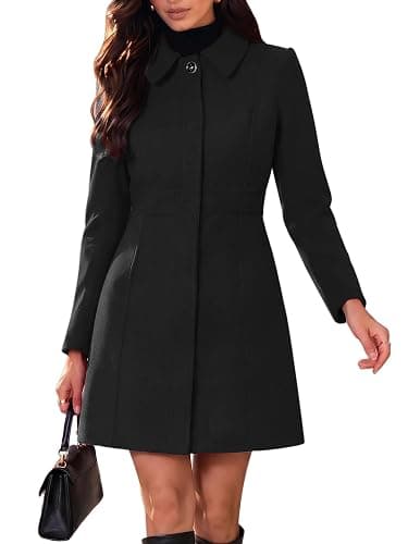 Allegra K Women's Winter Pea Coat Elegant A Line Fitted Work Midi Overcoat | Single Button, Lapel Collar, Warm Business Outerwear, Trendy Office Dress Outfit 2026 - Image 1