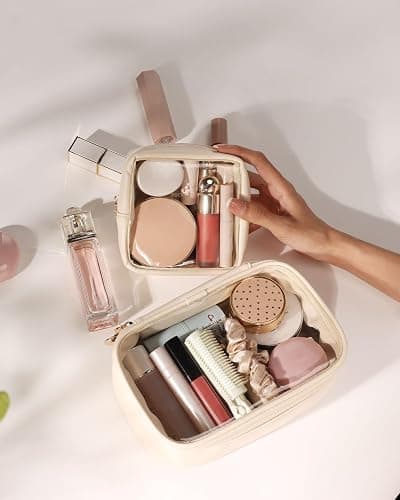 Pocmimut Mini Makeup Bag,Clear Makeup Bag Travel Toiletry Bag Pouch Purse Car Accessories Cute Stuff for Women,Travel Essentials Organizers,Beige thumbnail 8