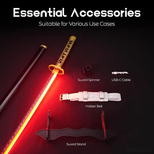 RENGENG Light Up Sword, 40 Inches Rechargeable Plastic Replica with Belt & Stand, Sword with Original Texture thumbnail 5