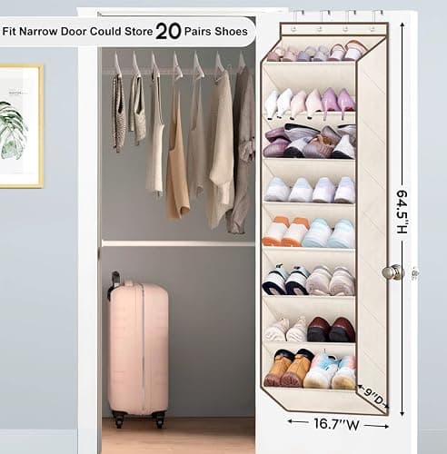 SLEEPING LAMB Over The Door Shoe Organizer for Closet with Large Deep Pockets, Narrow Shoe Rack for Door Hanging Boots Storage, Beige thumbnail 3
