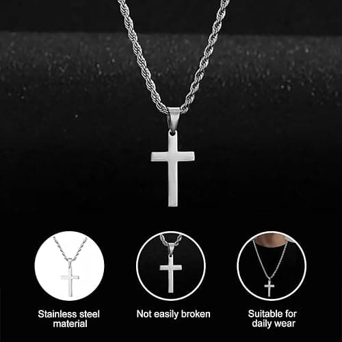 ShiWuYou Men's Stainless Steel Nail Cross Pendant Necklace, Cross Necklace for Men,Stainless Steel Cross Necklaces, for Christian Birthday Christmas Easter Gifts Thanksgiving Day thumbnail 4