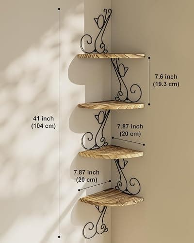 Alsonerbay Wall Mount Corner Shelves 4 Tier Floating Corner Storage Wood Shelves Decorative Rustic Radial Shelf in Cat Shape Carbonized Black thumbnail 3
