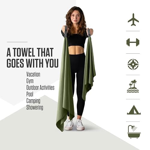 VENTURE 4TH Quick Dry Towel. Microfiber Travel Towel Ideal for Camping, Hiking, Backpacking, Gym. Lightweight & Fast Drying Travel Towels for Body. Compact & Easy to Pack - Army Green Extra Large thumbnail 3