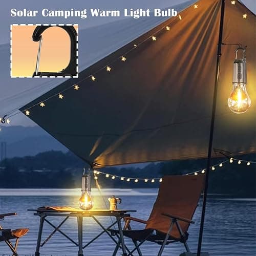 [4 Pack Warm Light ] Solar Camping Lights LED Bulb Portable Lanterns USB Rechargeable Hanging Tent Lights for Camping, Backyard Parties, Power Outages, and Emergency Use thumbnail 4
