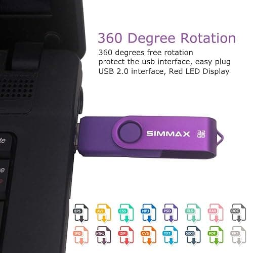 SIMMAX 32GB Memory Stick USB 2.0 Flash Drives Swivel Thumb Drive Pen Drive (32GB Purple) thumbnail 4