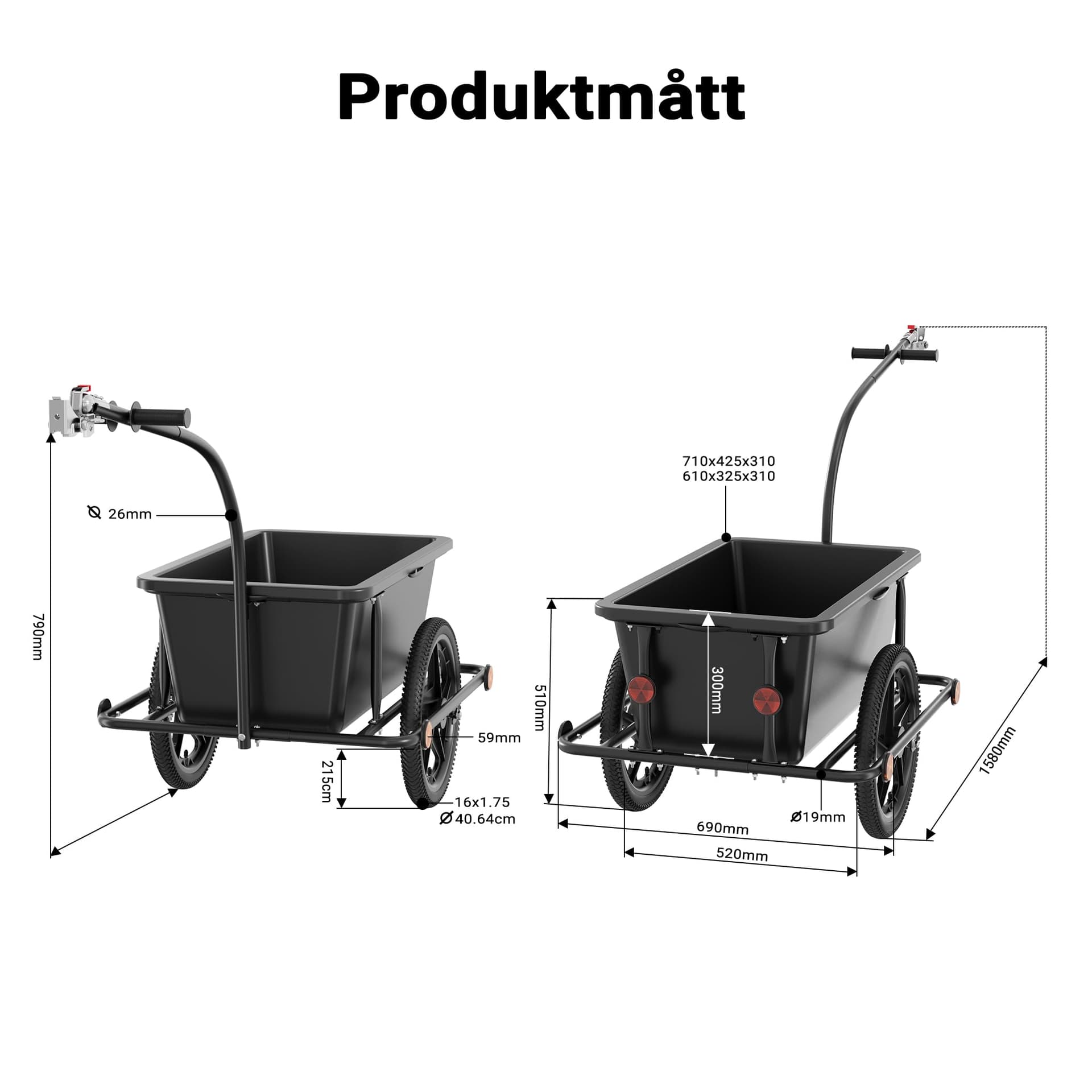 Wiltec Bicycle Trailer 158 x 69 x 51 cm up to 80 kg, Bicycle Trailer with 90 L Plastic Backing, Clutch and Pneumatic Tires, Hand Trolley Trailer for Bike thumbnail 3