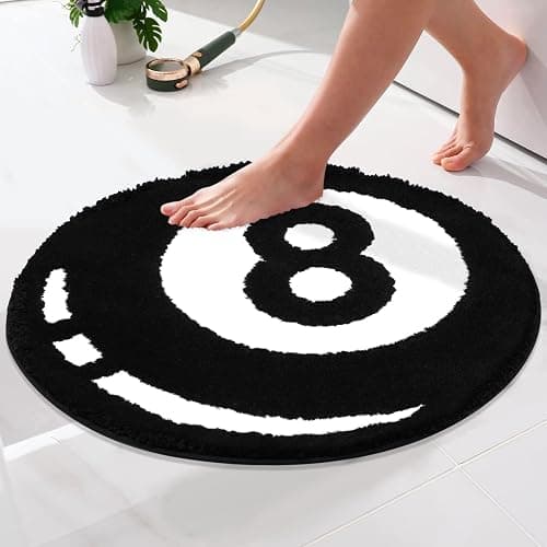 Percozzi 8 Ball Tufted Rug Billiards Bath Mat for Tub Cool Bedroom Aesthetic Bathroom Shower Absorbent Small Floor Carpet Minimalist Non Slip Trendy Bathmat Washable New Home Essentials House Decor - Image 1