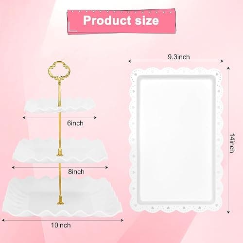 5 Pcs Dessert Table Display Set - 2 Pcs 3-Tier Dessert Display Stands & 3 Pcs Serving Tray - Dessert Trays Dessert Stands Treat Table Displays Set for Tea Parties,Birthdays & Baby Showers thumbnail 3