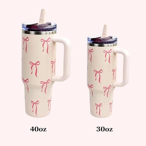 Luxape Bow Tumbler 30 oz | Leakproof Flip Straw Lid & Handle | Insulated Stainless Steel Travel Cup | BPA-Free | Cup Holder Compatible | Vivid Violet Fade (Pink, 30oz) thumbnail 5