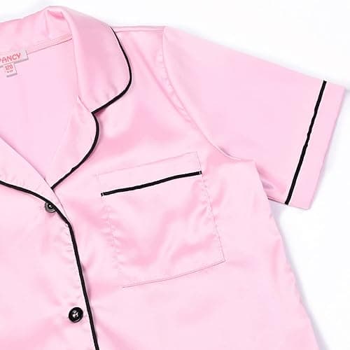 QPANCY Kids Satin Pajamas Sets Baby Boy Girl Button-Down Silk Sleepwear 2 Piece Short Sleeve Loungewear Clothes Set thumbnail 5