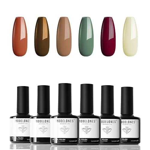 modelones Red Gel Nail Polish Set 6 Colors, White Glitter Sparkle Bright Burgundy Dark Rose Champagne Silver Candy Cane Nail Polish Kit Soak Off Nail Art Manicure Salon DIY Gift Women - Image 1