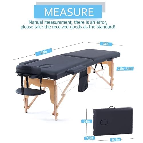 ARTBUSKE Portable Massage Table,84 Inch Massage Tables Portable with Side Pocket and Towel Rack Adjustable Height Lash Bed Massage Bed Tattoo Table Esthetician Bed for Eyelash Tattoo Spa,Black thumbnail 2