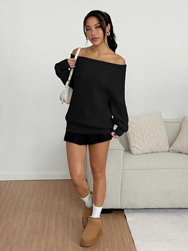 ZAFUL Sweaters for Women Off Shoulder Knit Sweater with Long Sleeve Loose Pullover Jumper Tops thumbnail 6