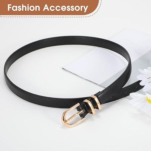 JASGOOD Womens Skinny Leather Belt Ladies Thin Faux Leather Belt with Gold/Silver Buckle for Jeans Dress Pants thumbnail 4