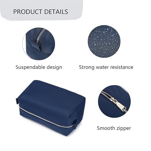 YONBEN Organizer Bag Lightweight Cosmetic Bag with Ring Clasp Perfect Travel Makeup Bag for Women nylon Stand Up Design (Navy Blue/Nylon) thumbnail 4