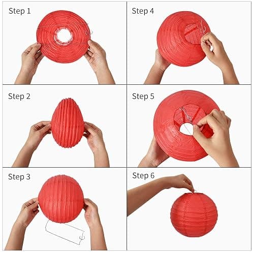 BEISHIDA 6-Inch Pink Round Paper Lanterns Hanging Decorative Chinese Paper Lanterns Lamp for Valentine Birthday Wedding Party Decoration and Baby Bridal Shower（6 Packs） thumbnail 4