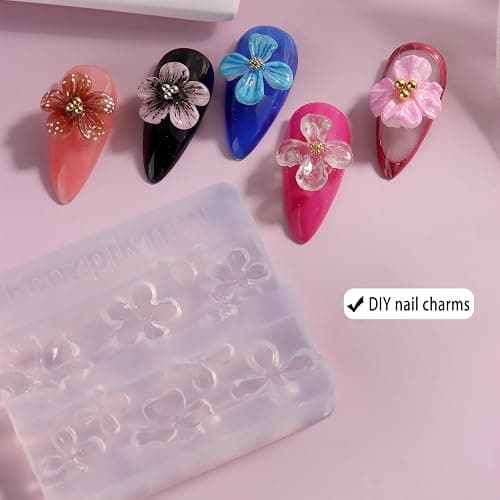 Fcozpjk Silicone Nail Art Molds, 2PCS 3D Flowers Nail Charm Molds with Carving Pen Clear Modeling Templates Hibiscus Flowers Cherry Blossom Design Mold for Resin Epoxy Professional Supplies thumbnail 2
